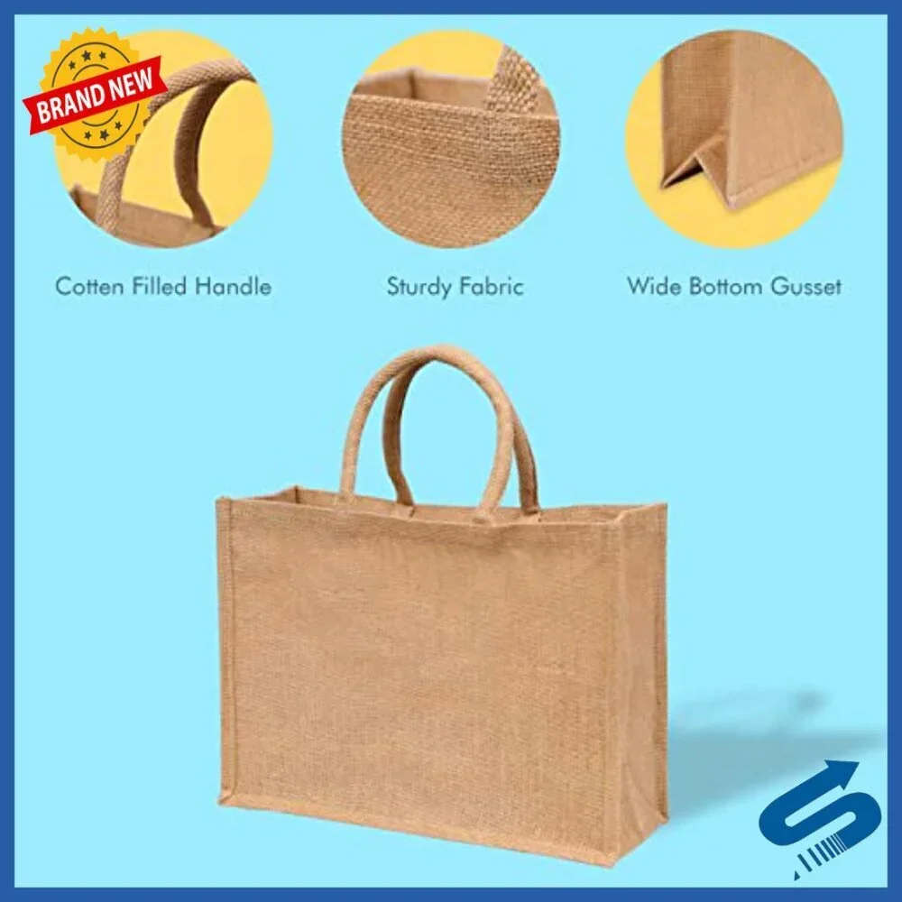 Large Jute Tote Bags Set Reusable Eco-Friendly Natural Burlap Beach Shopping